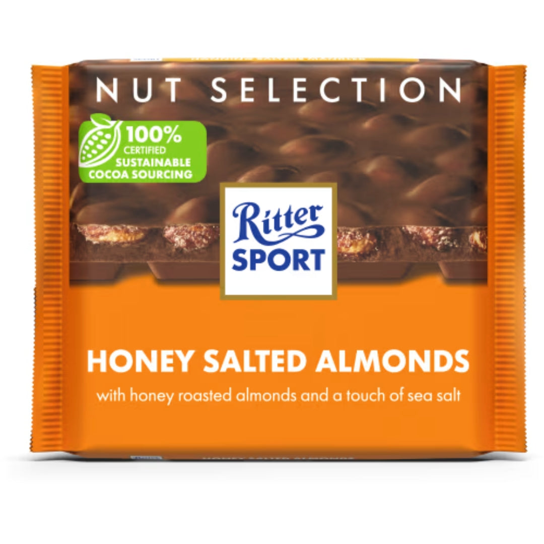 Ritter Sport Salted Almonds - Milk Chocolate with Roasted, Salted Almonds coated in Honey 100g