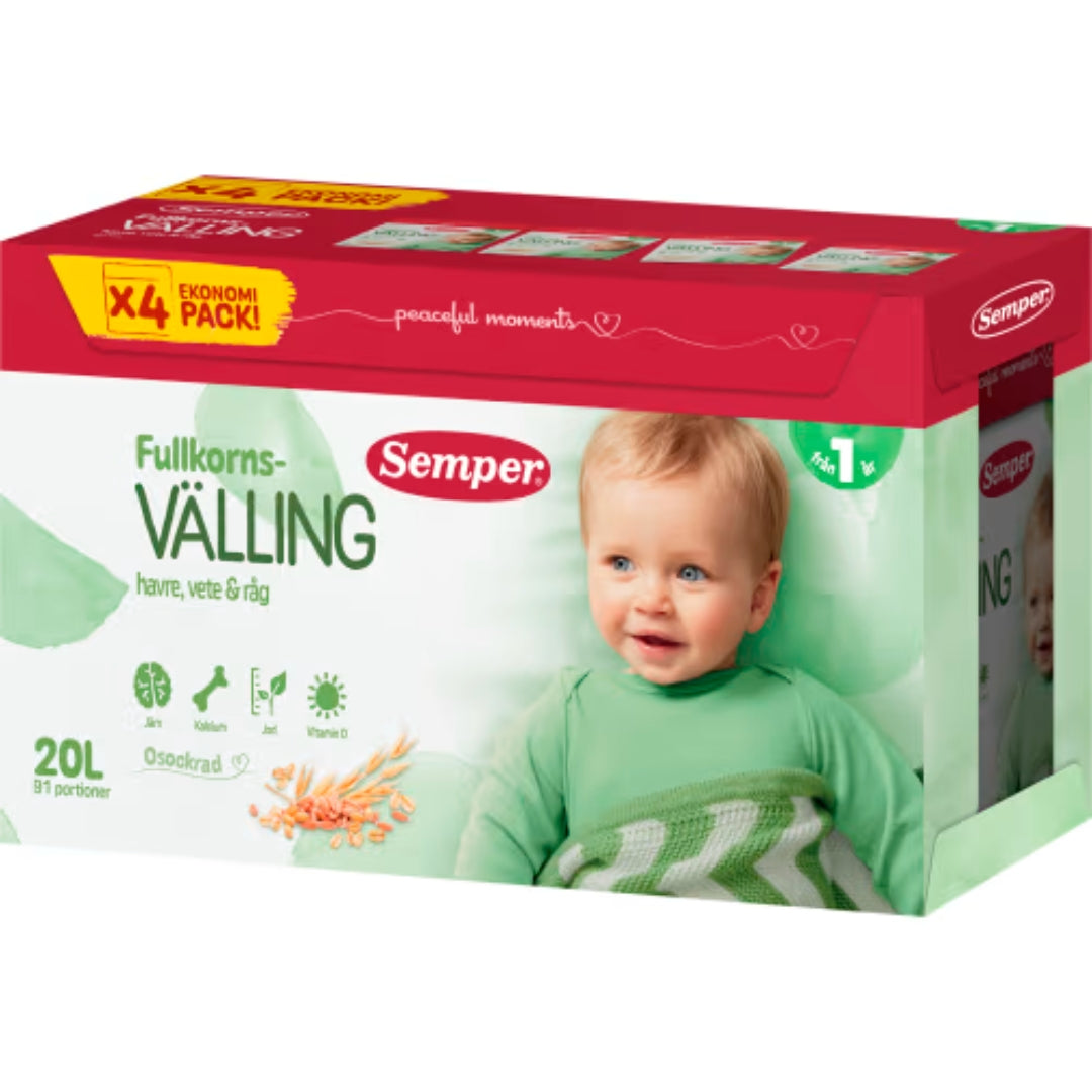 Semper Välling Fullkorn Från 12 Mån/4-pack - Multigrain Porridge with Oats, Wheat & Rye 91p/20l