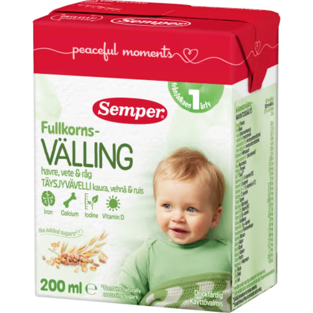 Semper Välling Fullkorn/drickfärdig Från 12 Månader - Ready-to-Drink Whole Grain Porridge with Oats, Wheat & Rye 200ml