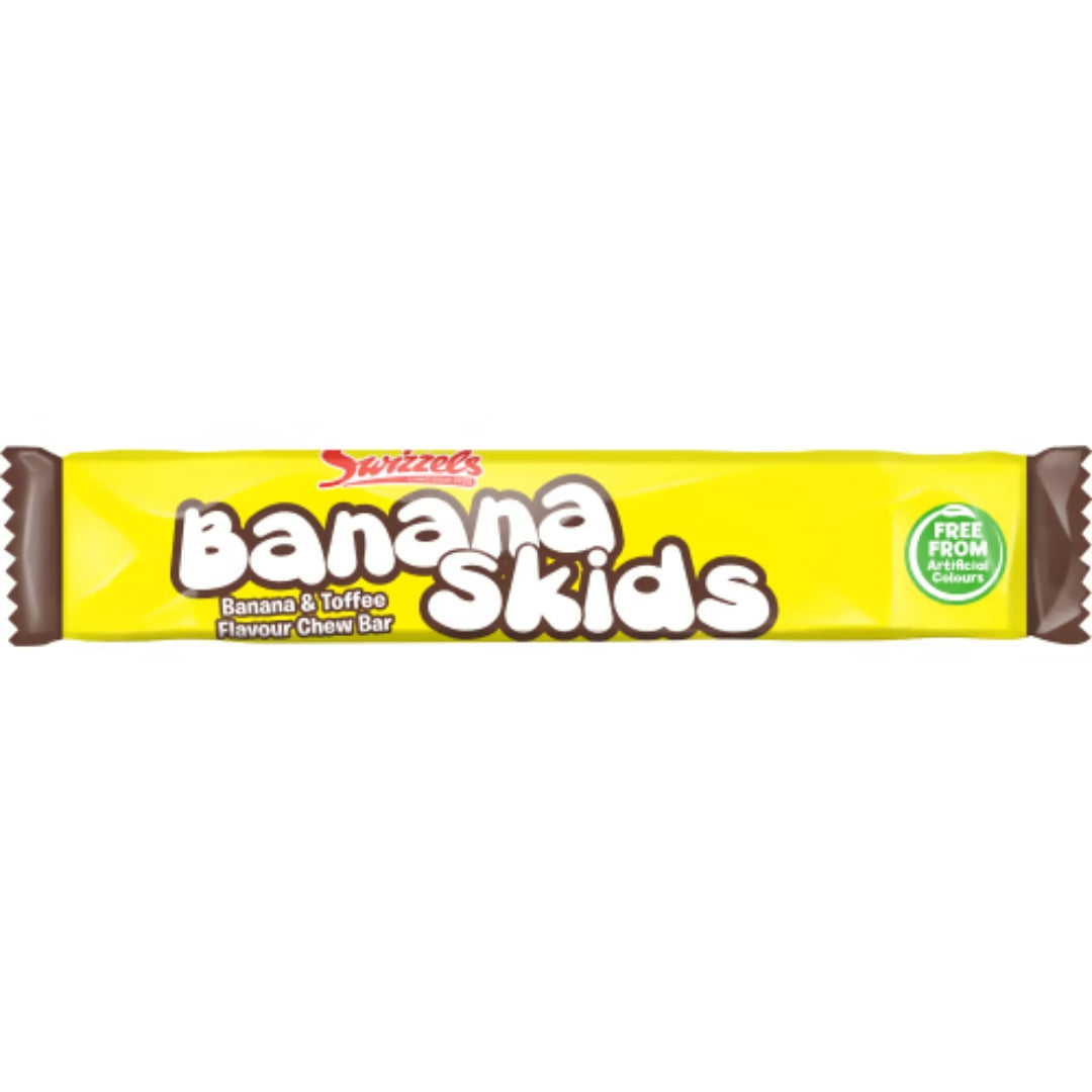 Swizzels Banana Skids - Chewy Banana-flavored treat with a hint of Toffee 18g
