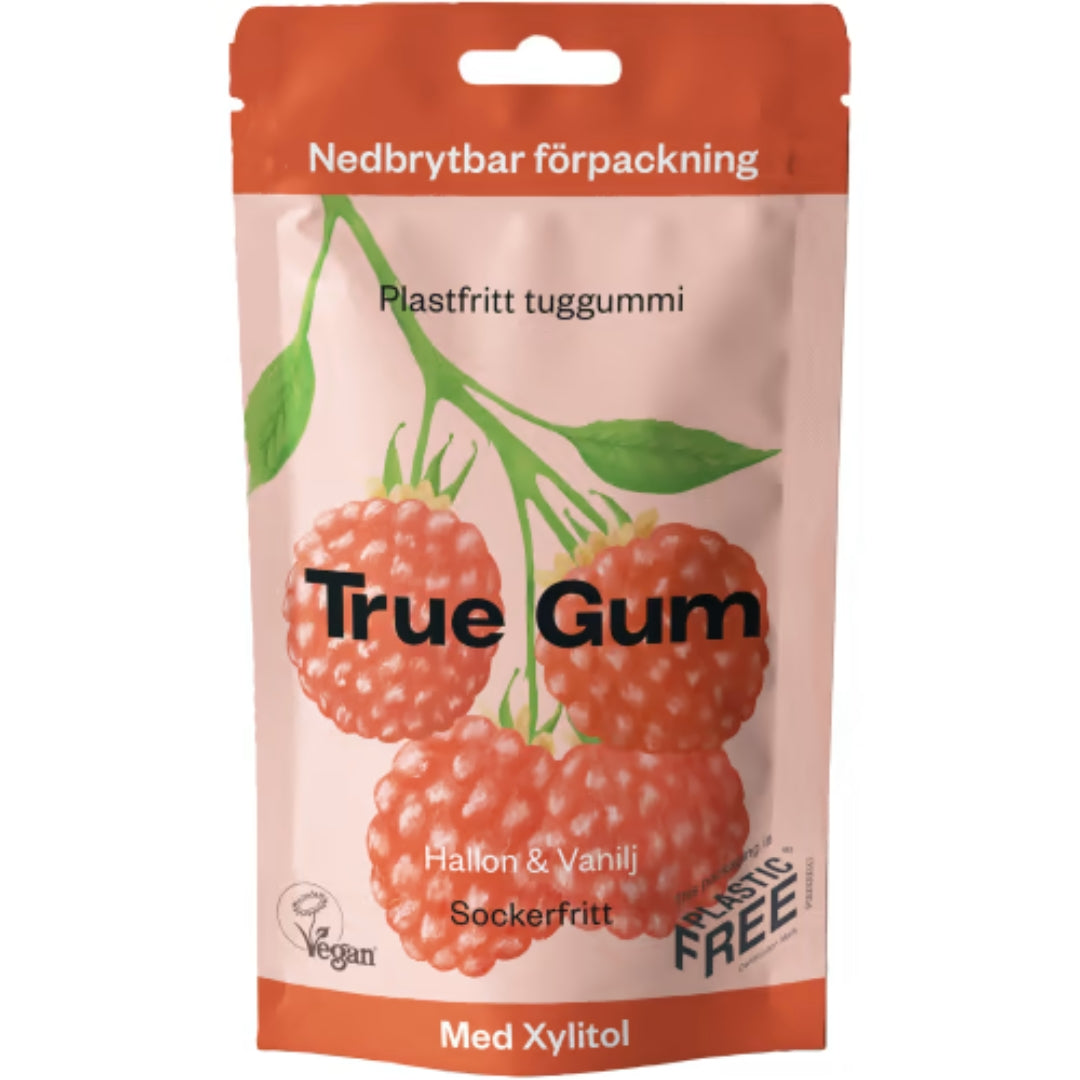 True Gum Hallon Tuggummi - Raspberry & Vanilla-Flavored Sugar-Free Chewing Gum 21g