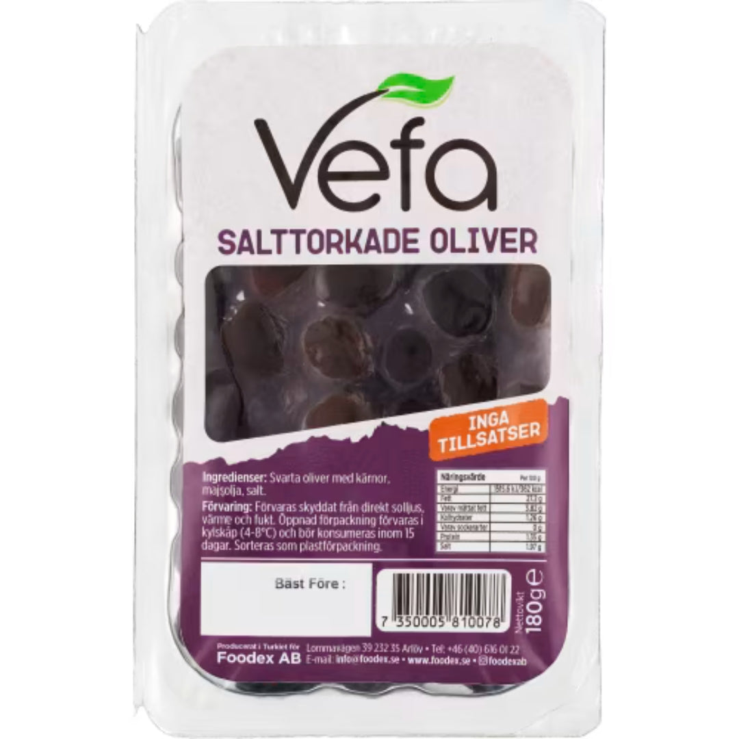 Vefa Svarta Oliver Salttorkade - Salt-Dried Black Olives 180g