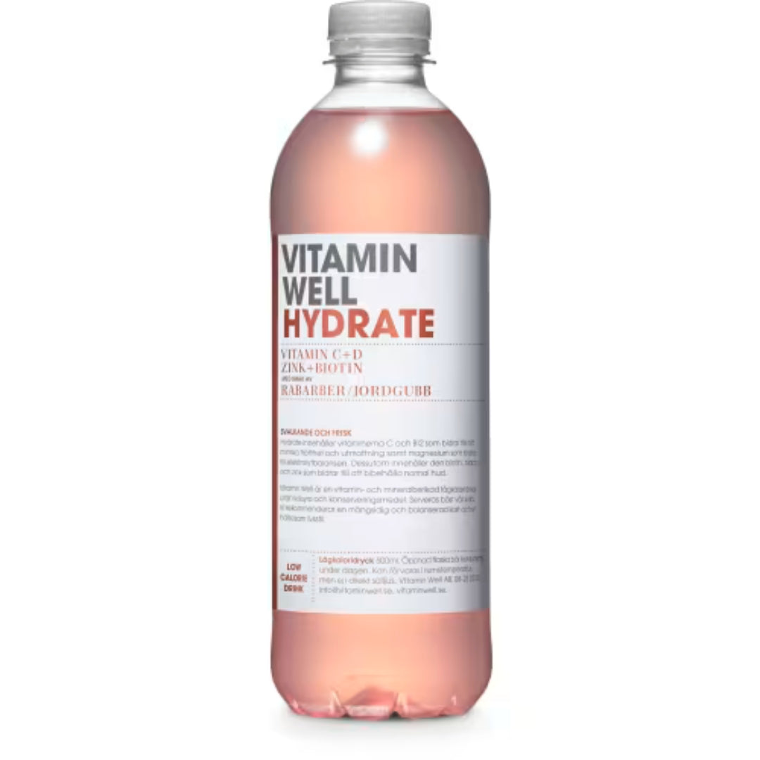 Vitamin Well Hydrate Rabarber/jordgubb Stilla Vatten Pet - Rhubarb Strawberry Vitamin Drink 50cl