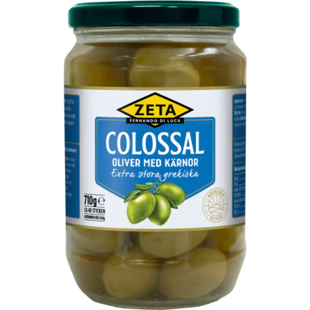 Zeta Colossal Halkidiki med Kärnor Extra Stora - Greek Colossal Olives 710g