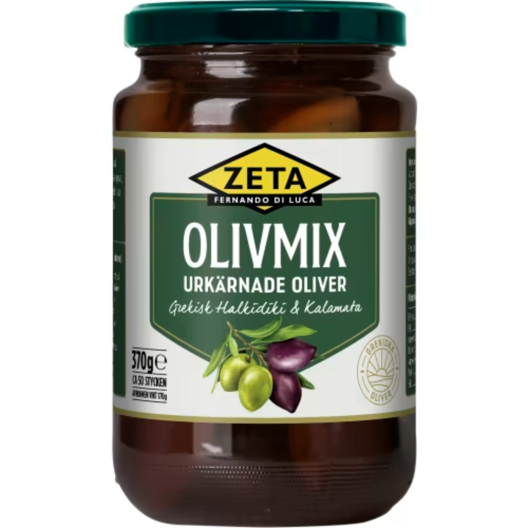 Zeta Olivmix Kalamata Halkidiki Urkärnade - Greek Pitted Olive Mix 370g