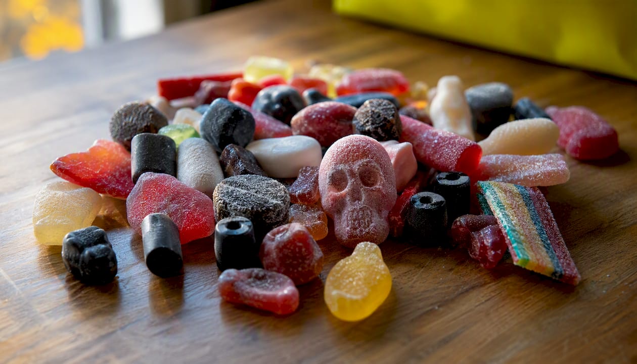 Close-up colorful Swedish halal candies