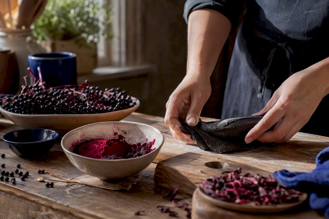 Hand stirring licorice candy with natural colorants