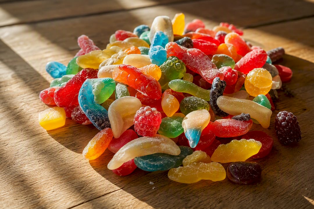 Close-up of colorful gummy candies