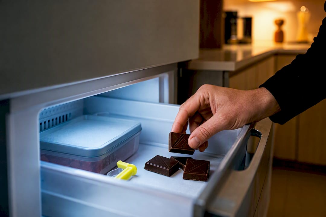 Chocolate being stored in a freezer