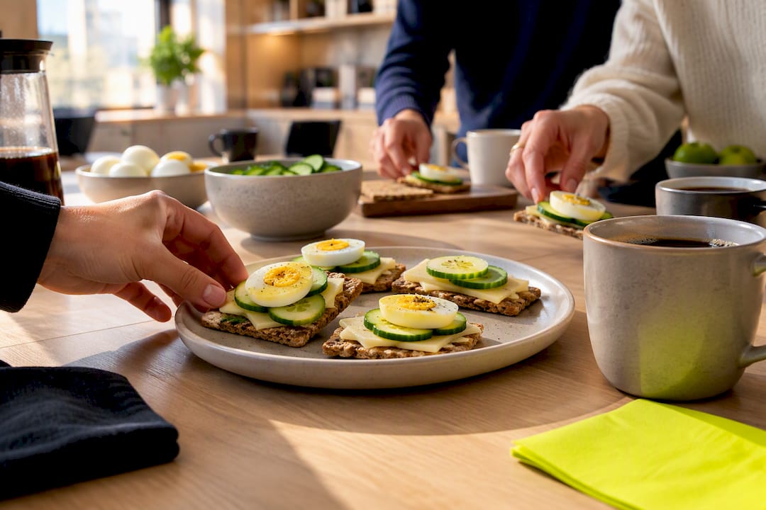 Swedish office fika table with crispbread