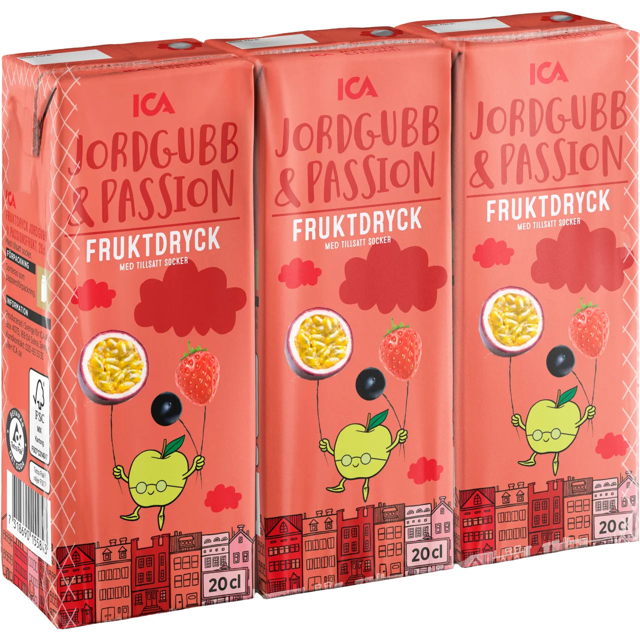 ICA Fruktdryck Jordgubb & Passion – Strawberry & Passion Fruit Drink 3x200ml