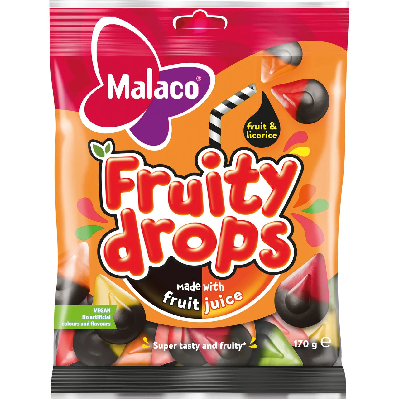 Malaco Fruity Drops  Licorice - Chewy Licorice Candy 170g
