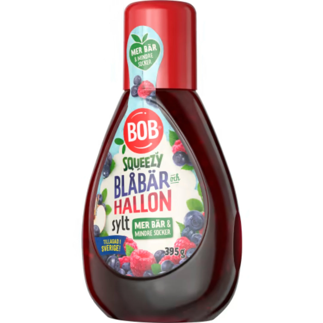 Bob Blåbär Hallon Sylt Squeezy - Squeezy Blueberry & Raspberry Jam 395g