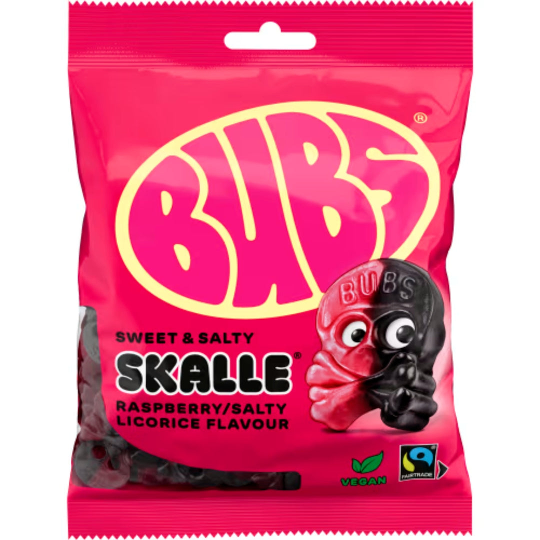 Bubs Skalle Hallon/Lakrits – Raspberry/Liquorice Skulls 190g