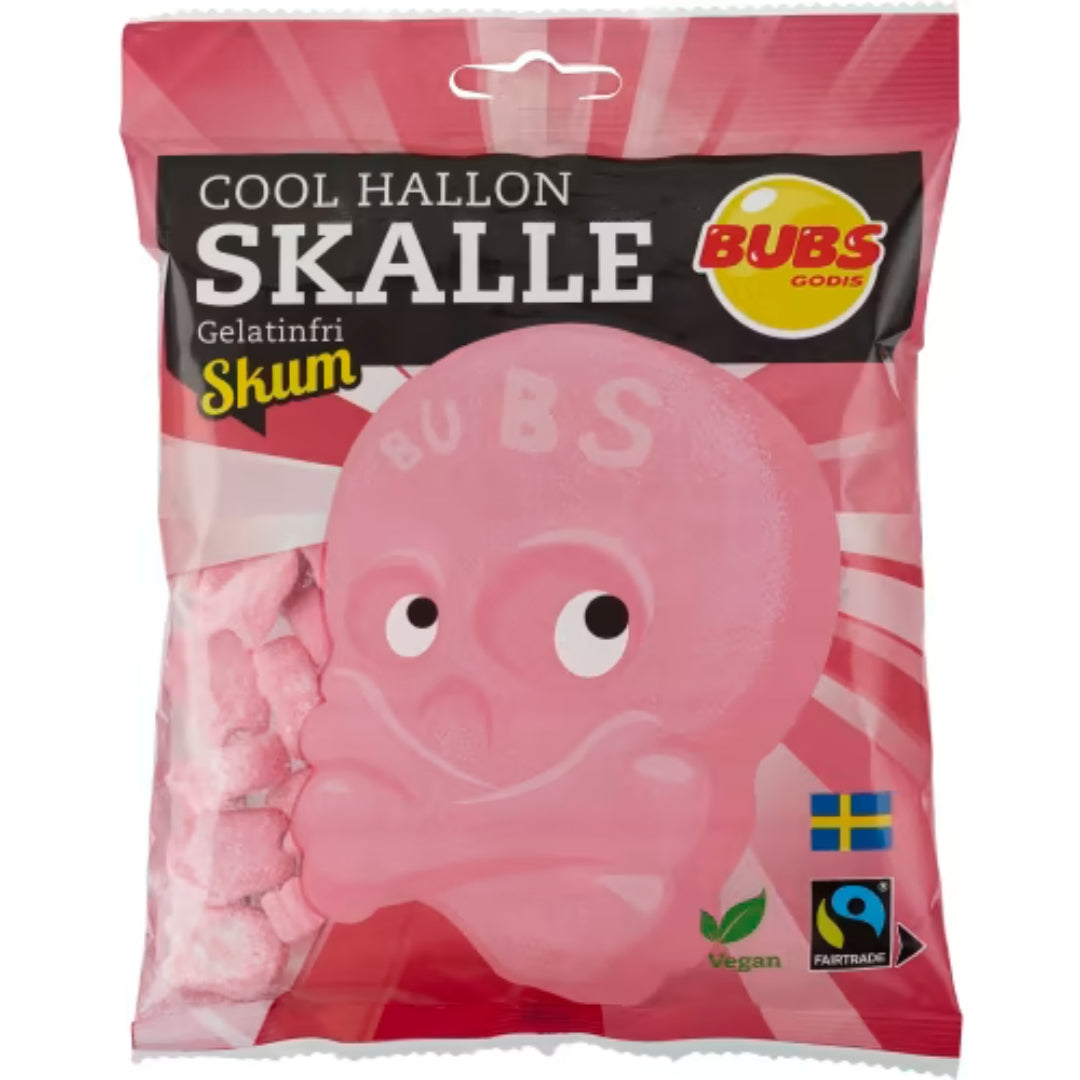 Bubs Skumskalle Hallon - Skulls di lampone in schiuma 175G