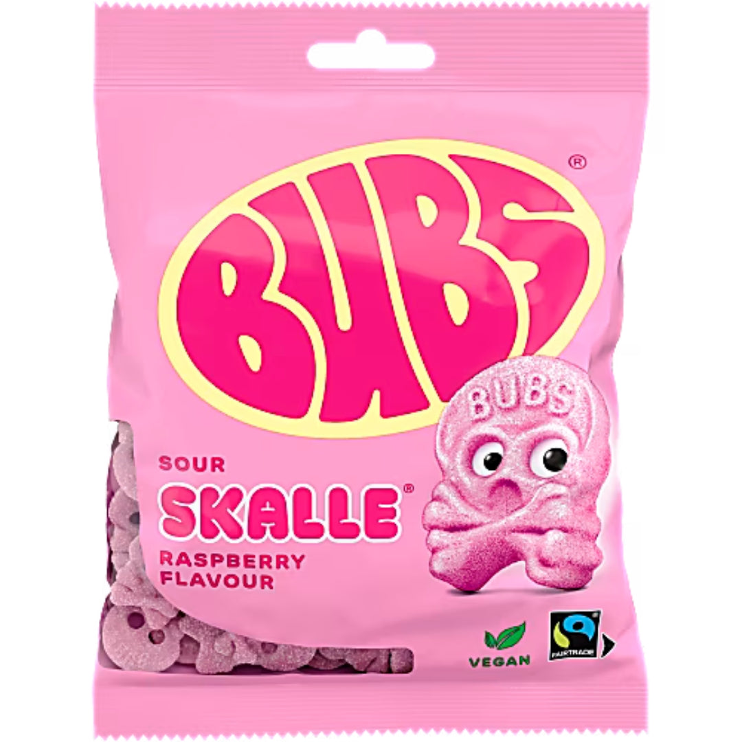 Bubs Skumskalle Hallon – Foam Raspberry Skulls 175g