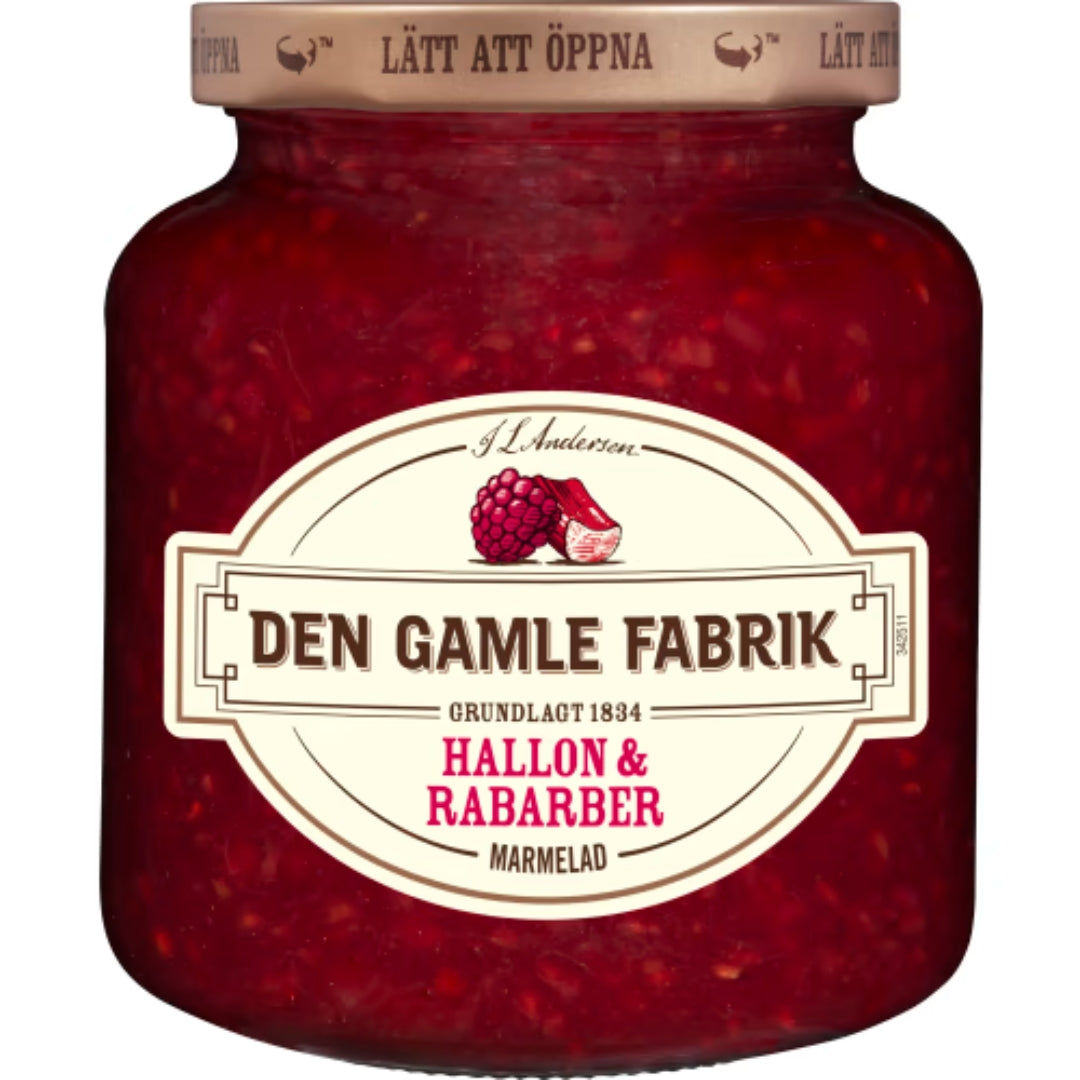 Den Gamle Hallon& Rabarber Marmelad - Raspberry & Rhubarb Marmalade 380g