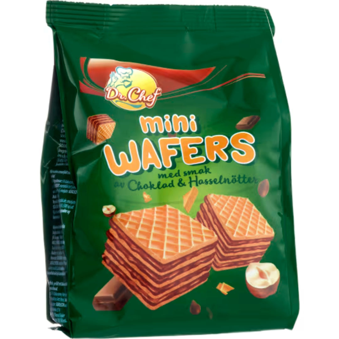 Dr Chef Mini Wafer Choklad Hasselnot - Wafer croccanti con una nocciola cremosa che riempie 130G