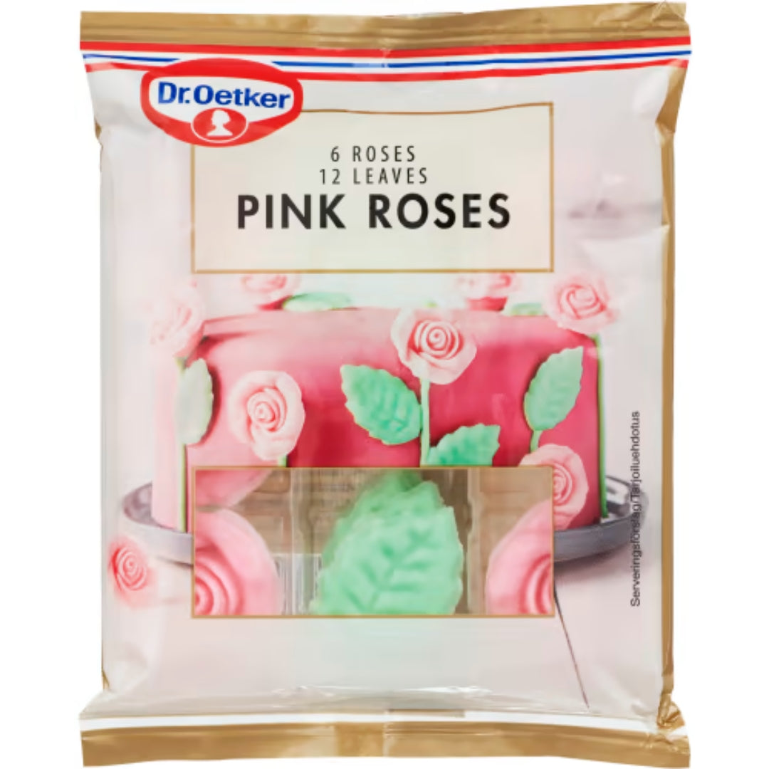 Dr Oetker Pink Roses - Sugar Roses with Leaves Decoration 50g