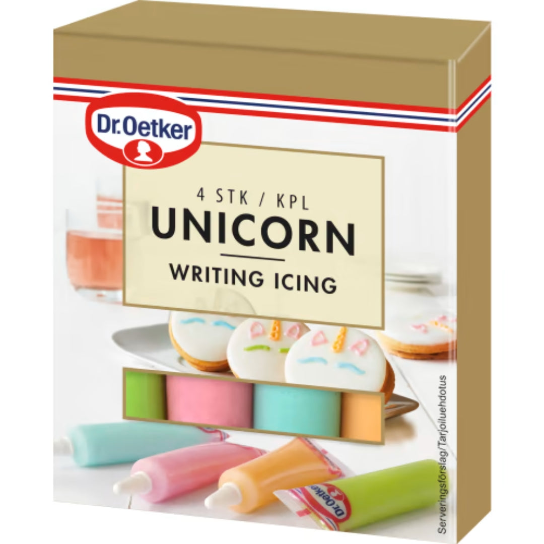 Dr Oetker Unicorn Writing Icing - Decorative Icing in Pastel Colors 4p