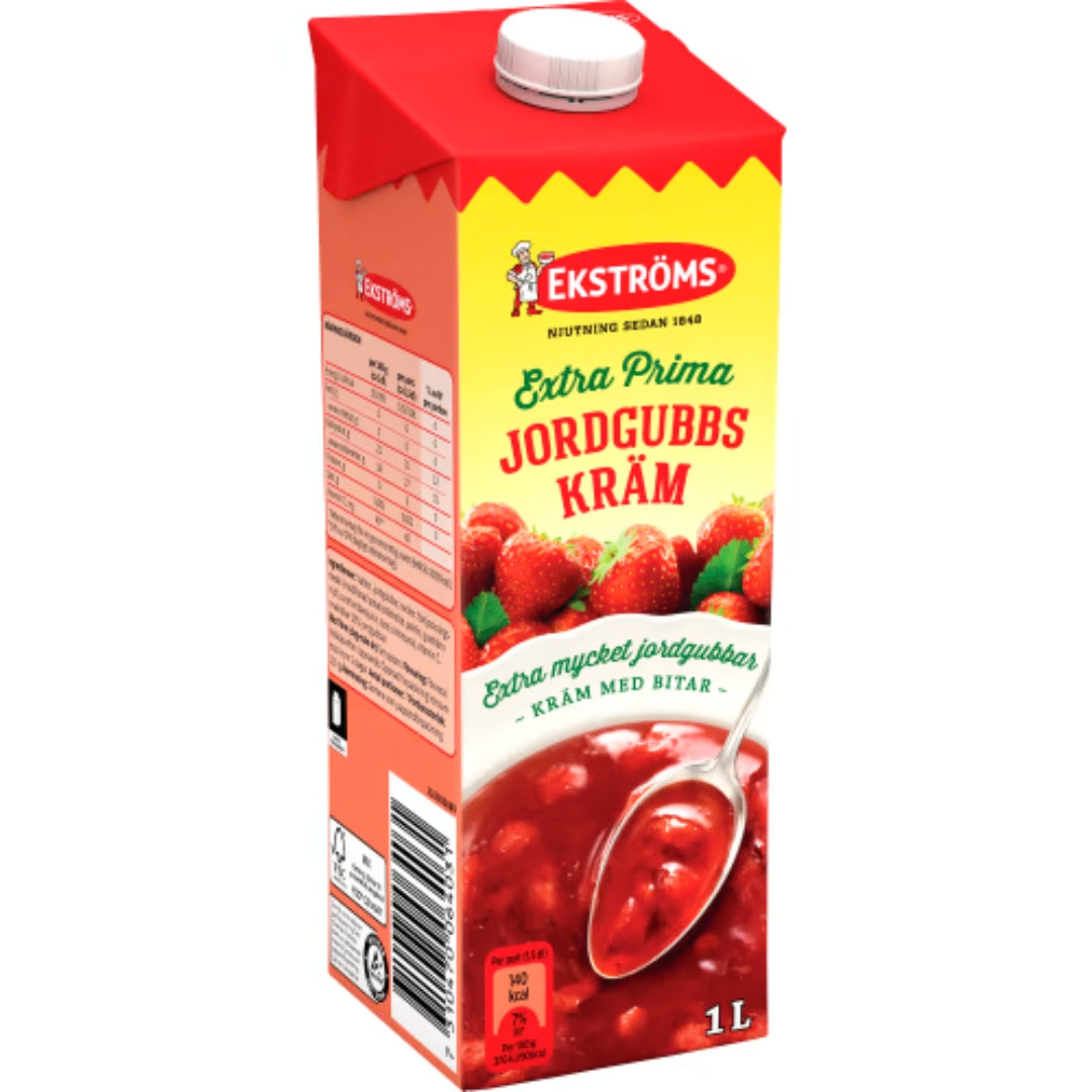 Ekströms Jordgubbskräm Extra Prima - Strawberry Fruit Soup with Extra Strawberry Pieces 1L