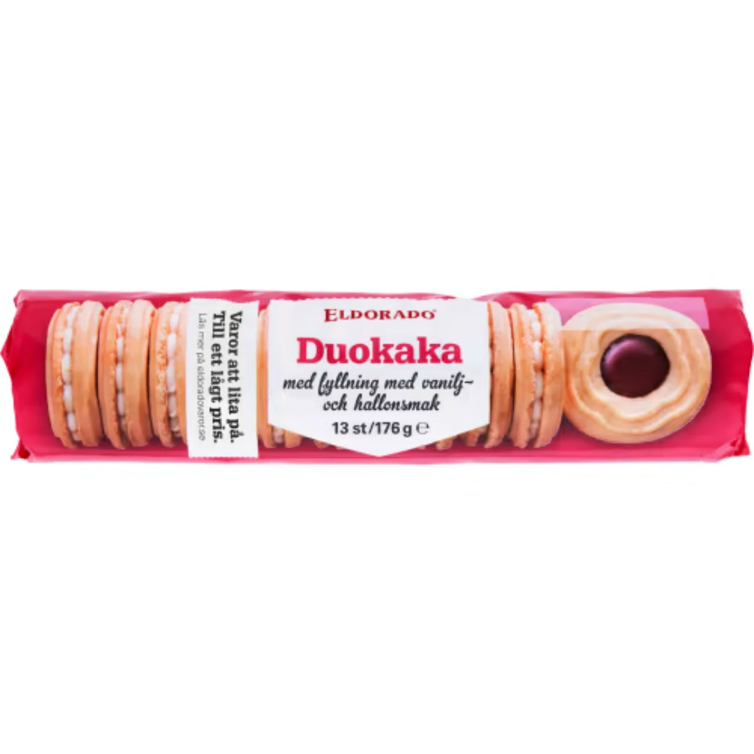 Eldorado Duokaka Vanilj & Hallon - Biscuits with Vanilla Cream and Raspberry Filling 176g