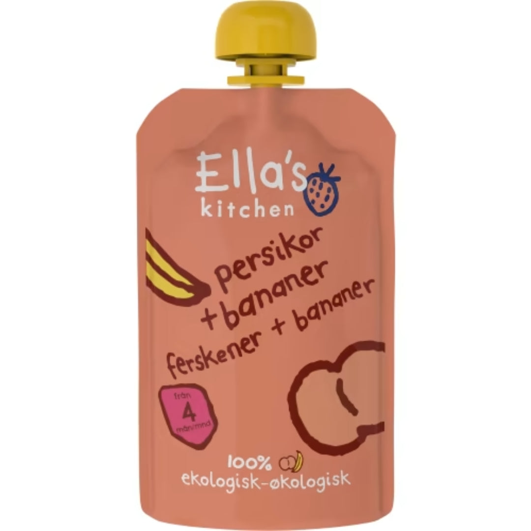 Ella's Kitchen Persikor Banan Puré 4 Månader - Organic Bananas & Peaches Puree 120g