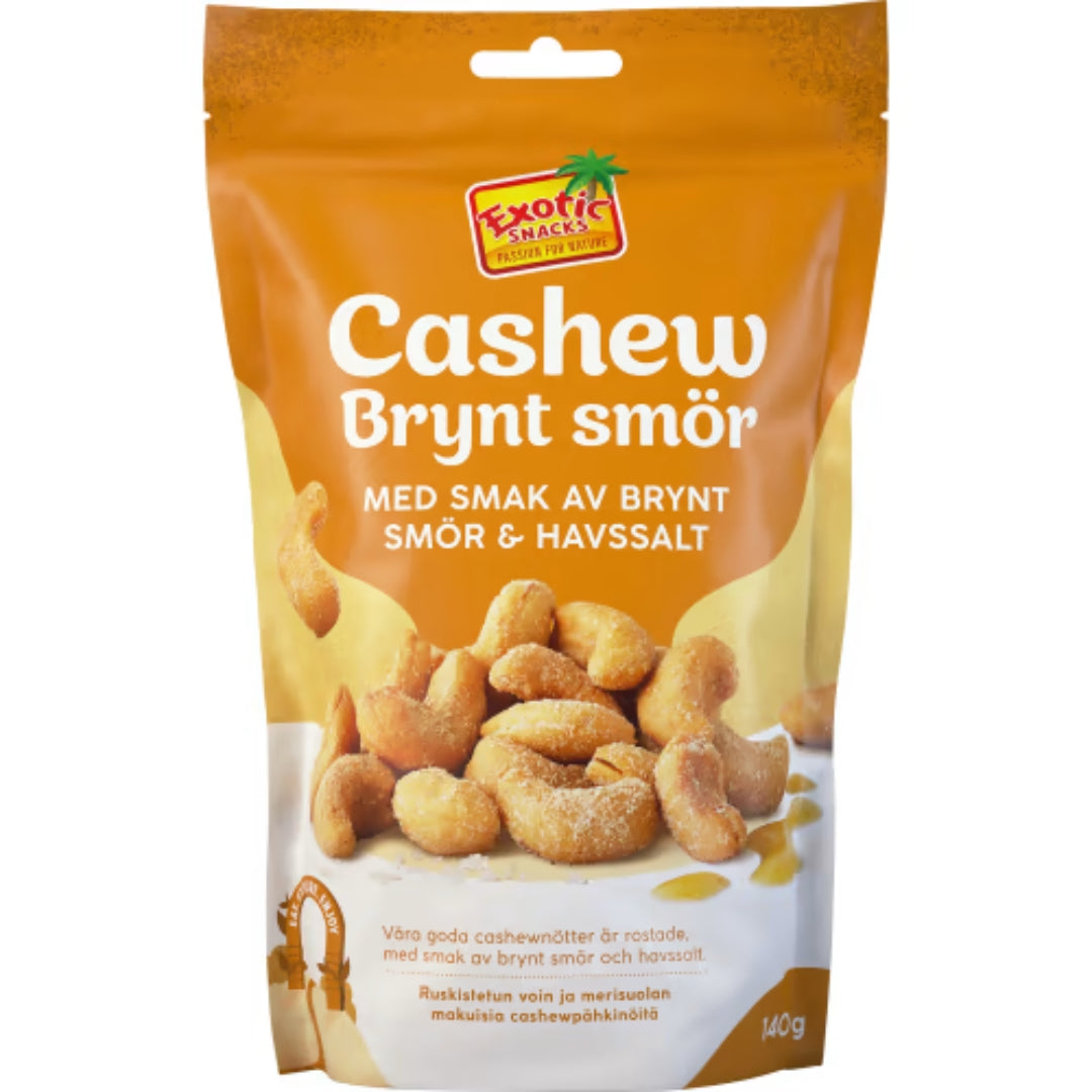 Snack esotici anacardi Brynt Smör & Havssalt - Noci anacardi con burro dorato e sapore di sale marino 140G