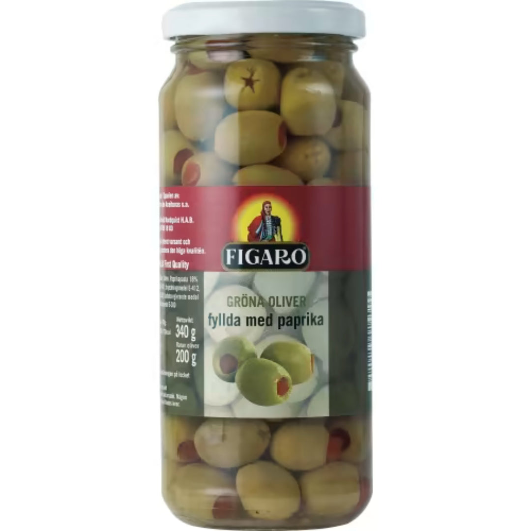 Figaro Gröna Oliver med Paprika - Green Olives with Pimientos 340g