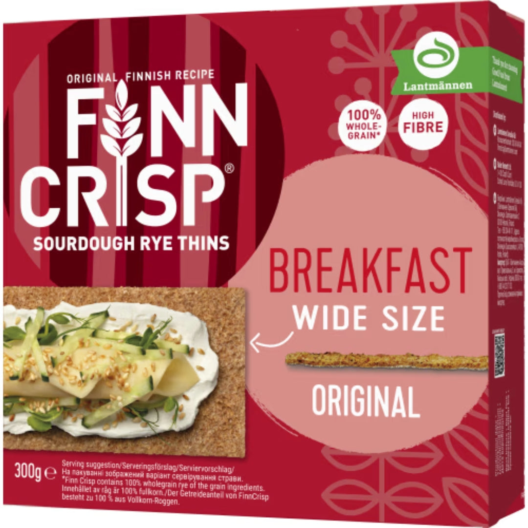 Finn Crisp Breakfast Wide Size - Whole Grain Rye and Sourdough Crispbread 300g