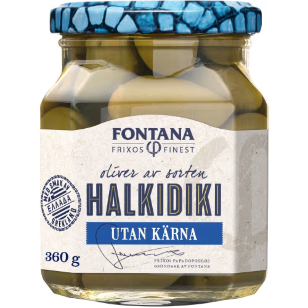 Fontana Halkidiki Oliver Utan Kärnor - Pitted Green Halkidiki Olives 360g