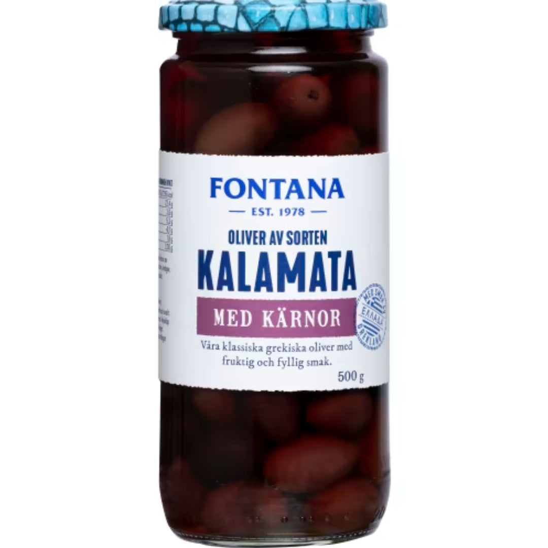 Fontana Kalamata Oliver med Kärnor - Black Kalamata Olives with Pits 500g