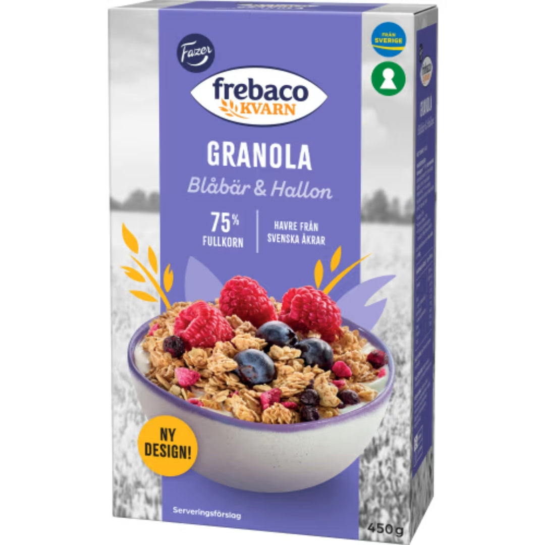 Frebaco Kvarn Blåbär Hallon Rostad Granola Svensk - Roasted Granola Blueberry & Raspberry 450g