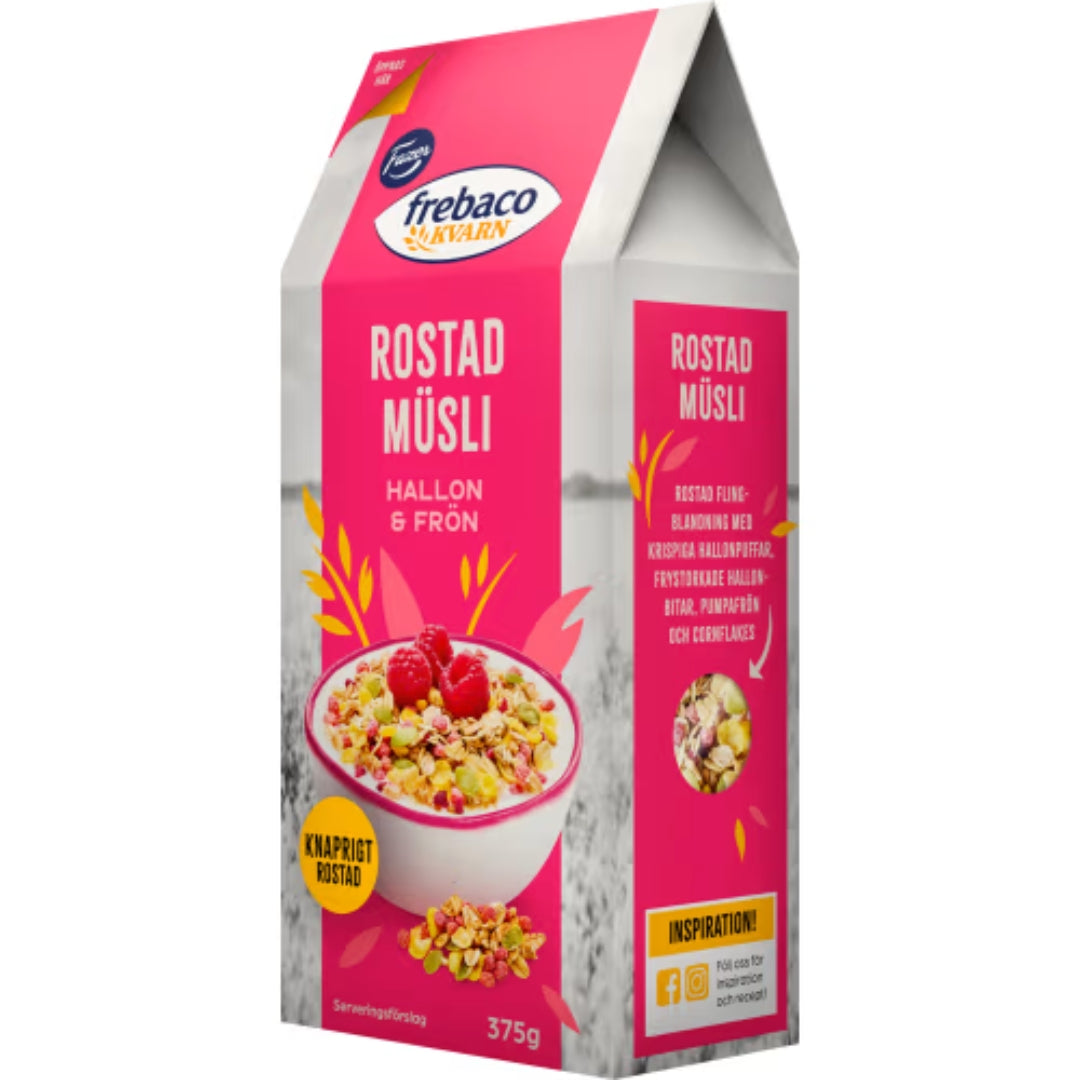 Frebaco Kvarn Hallon/frön Rostad Müsli - Raspberry Crunchy Muesli 375g