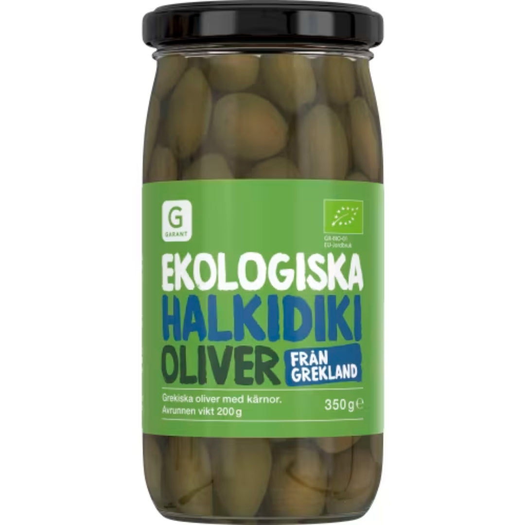 Garant Eko Halkidiki Oliver med Kärnor - Organic Halkidiki Olives 350g