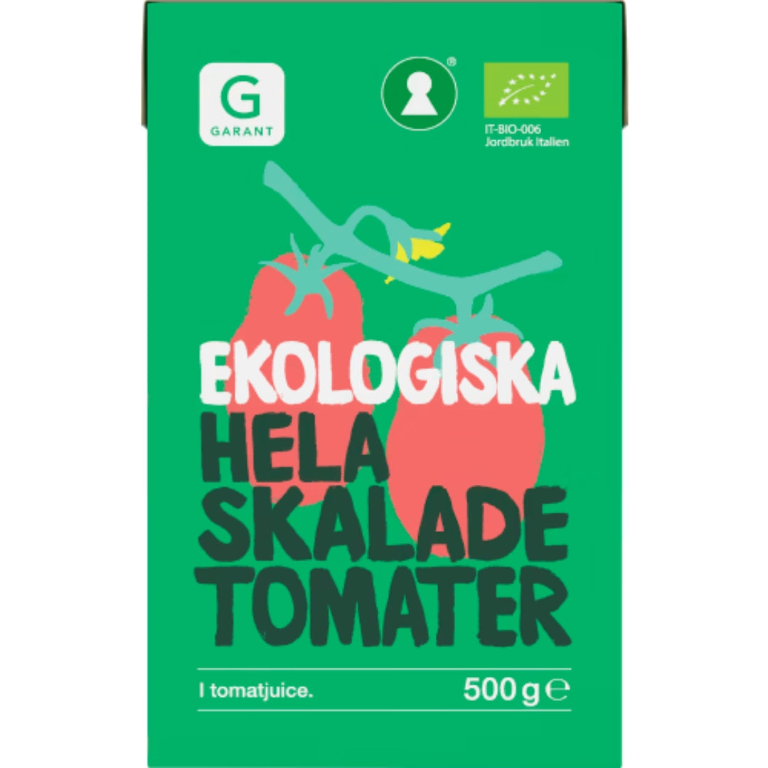 Garant Eko Hela Skalade Tomater - Organic Whole Peeled Tomatoes in Tomato Juice 500g