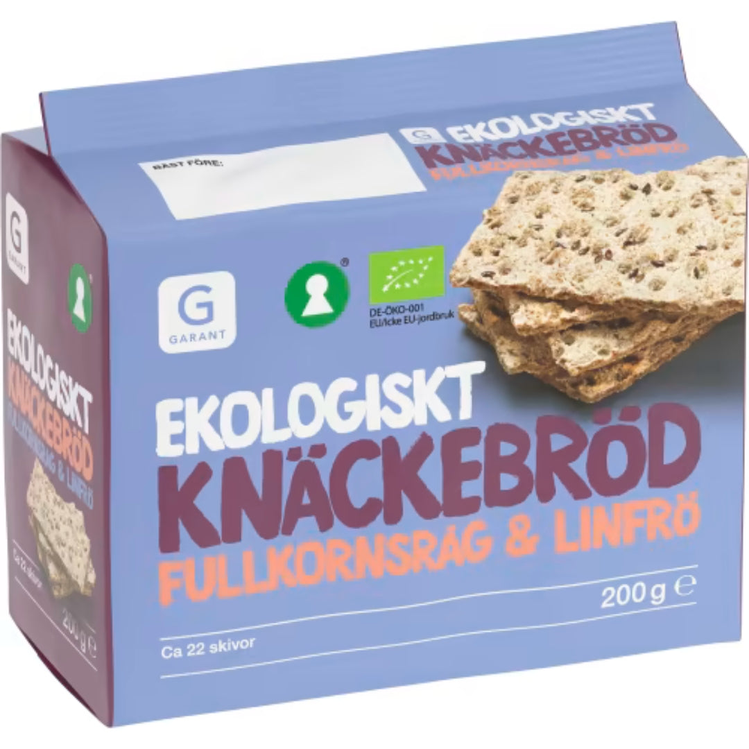 Garant Eko Knäckebröd Fullkornsråg Linfrö - Organic Crispbread with Whole Grain Rye and Flaxseeds 200g
