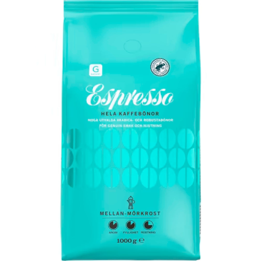 Garant Espresso Mellan-mörkrost Hela Bönor - Whole Coffee Beans 1kg