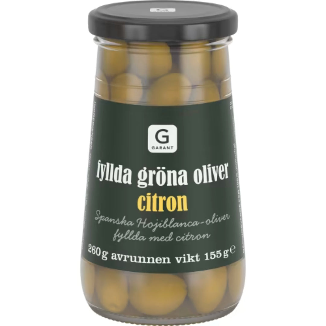 Garant Gröna Oliver med Citron - Green Olives Stuffed with Lemon 260g