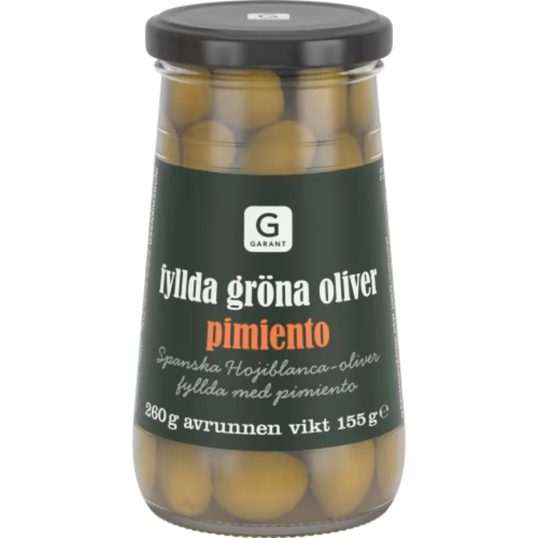 Garant Gröna Oliver med Pimiento - Green Olives Stuffed with Pimiento 260g