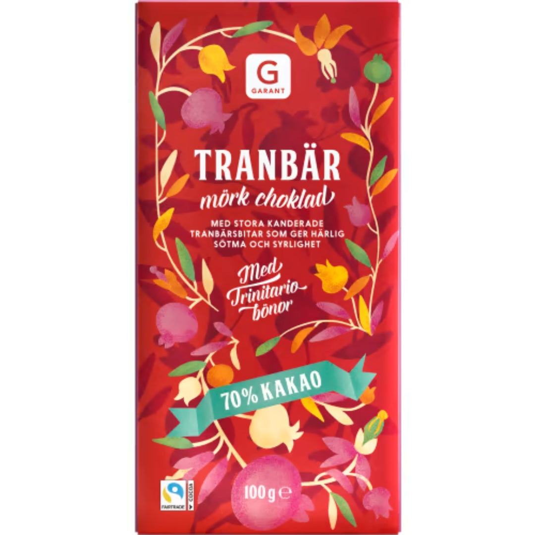 Garant Tranbar Mörk Choklad 70% Kakao - Dark Chocolate 70% with Cranberries 100g