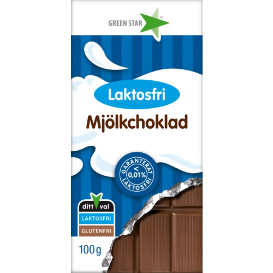 Green Star Mjölkchoklad Laktosfri - Lactose-Free Milk Chocolate Bar 100g