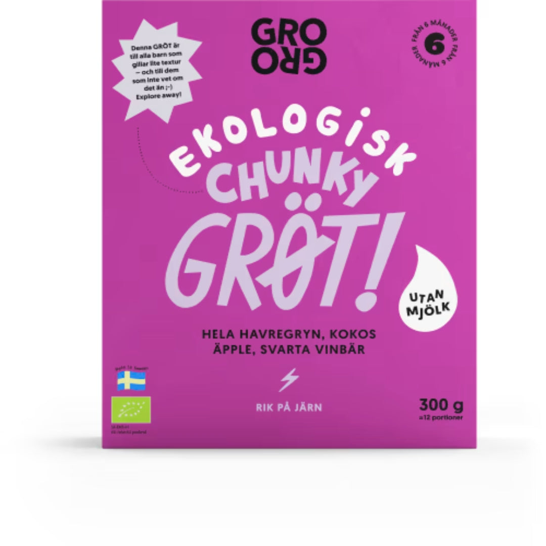 Grogro Chunky Gröt Havregryn, Kokos 6 Månader - Chunky Oatmeal & Coconut Porridge 300g