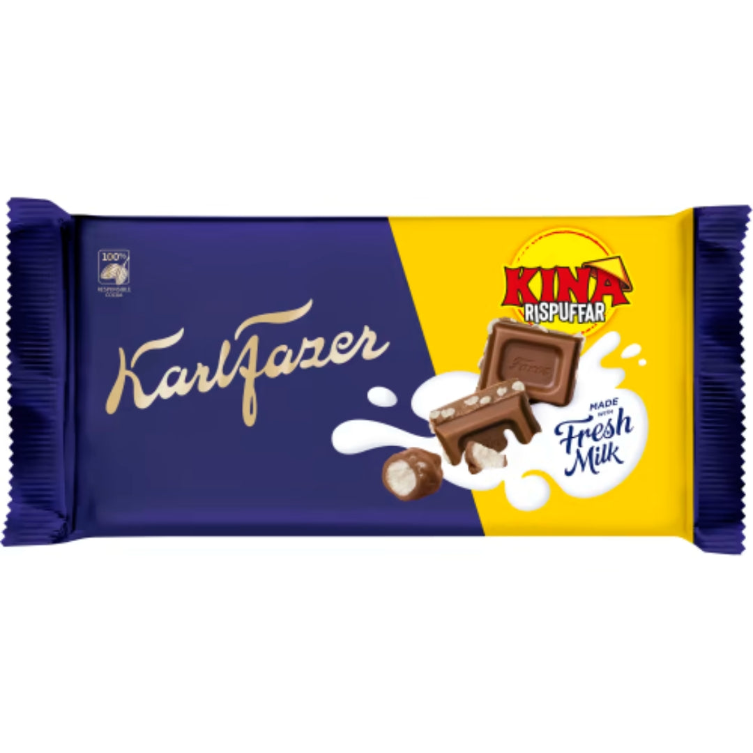 Karl Fazer Kina Rispuffar Chokladkaka - Milk Chocolate bar with Kina Rice Puffs 125g