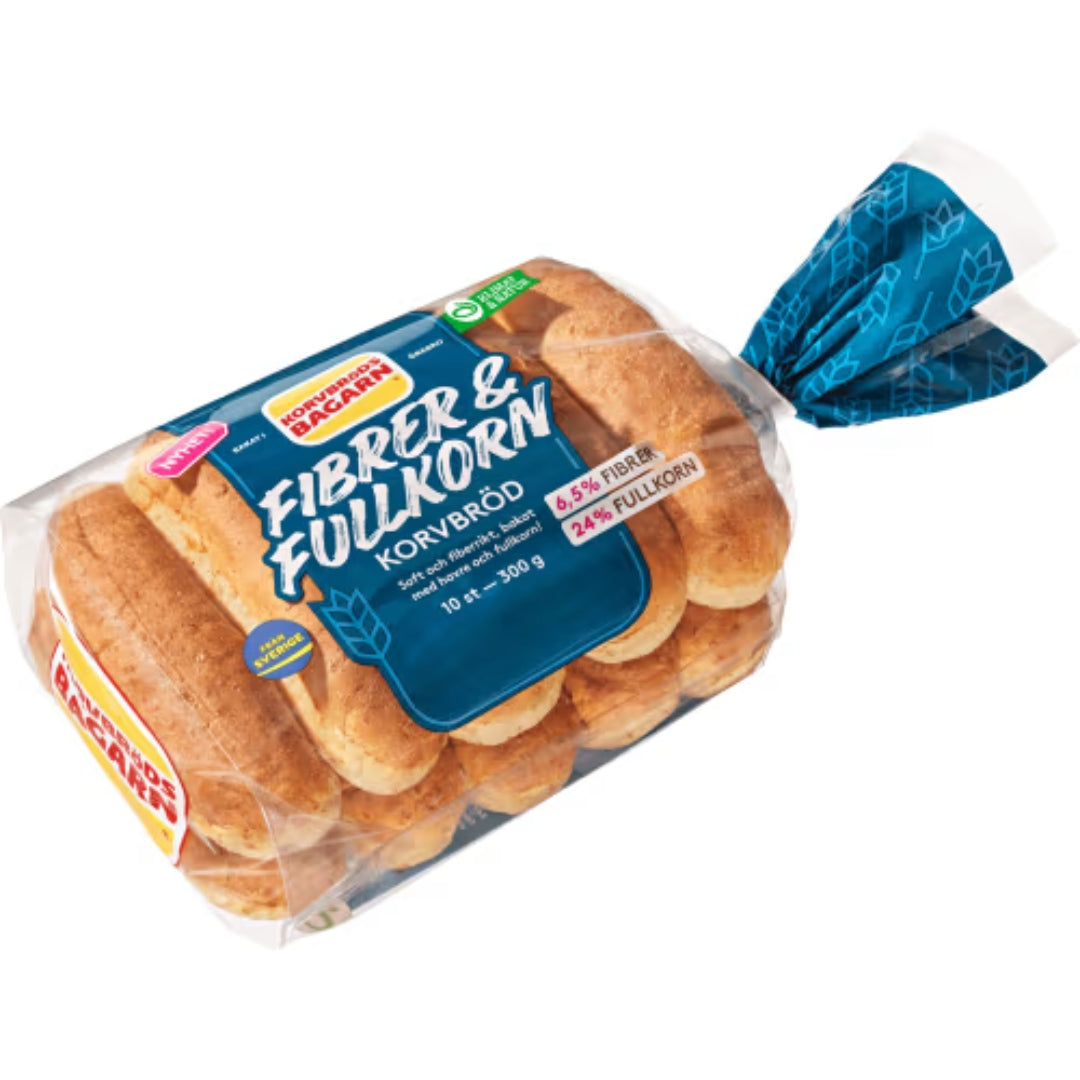 Korvbrödsbagarn Korvbröd Fiber & Fullkorn 10-pack - Hot Dog Buns Fiber & Wholegrain 300g