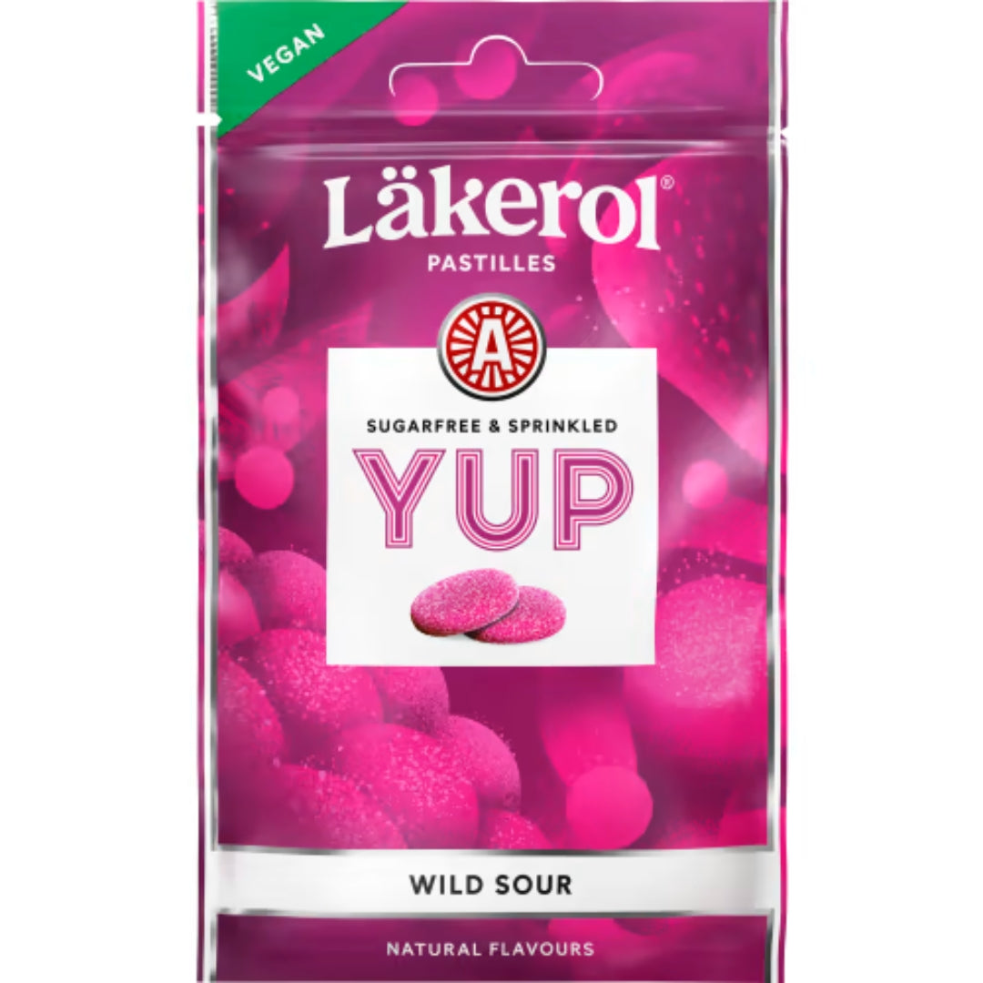 Läkerol yup Wild Sart Sockerfria Pastiller-Pastille vegane senza zucchero con sapore aspro selvaggio 30g