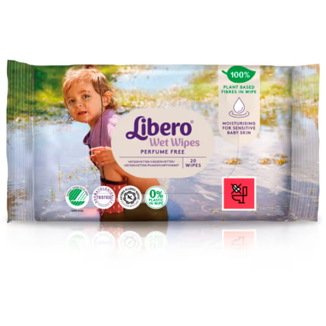 Libero Wet Wipes Oparfymerade - Fragrance- and Plastic-Free Baby Wipes 20p