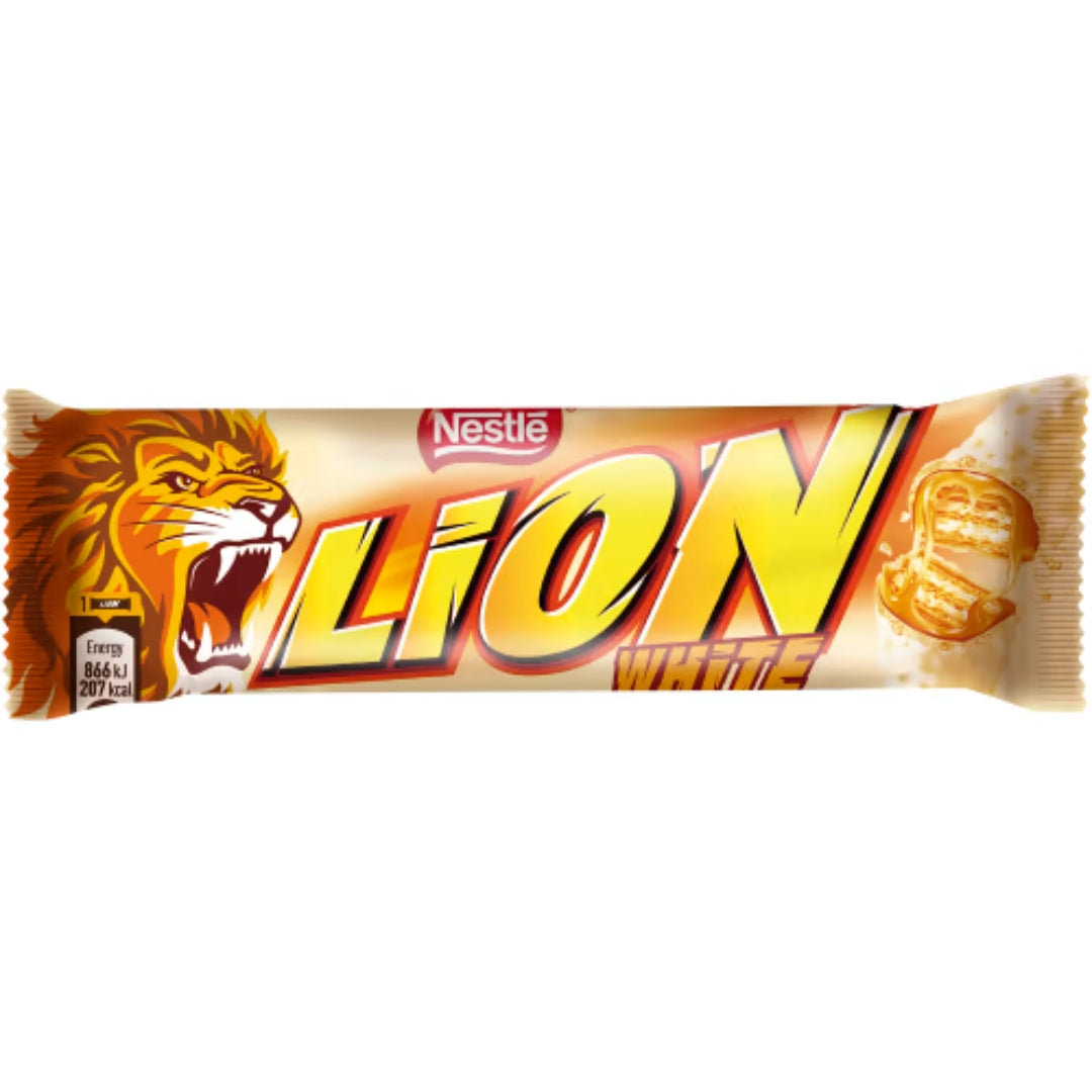 Nestlé Lion bianco - wafer pieno croccante, caramello e cereali croccanti, ricoperti di cioccolato bianco 42G