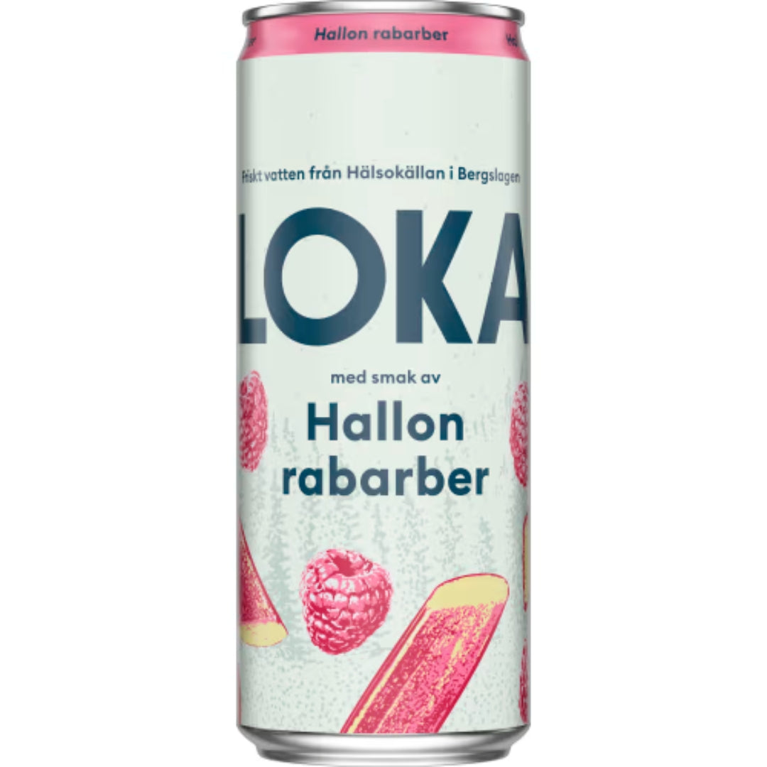 Loka Hallon Rabarber Kolsyrat Vatten Burk - Raspberry Rhubarb Sparkling Water 33cl