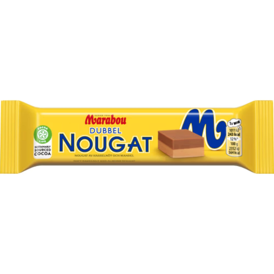 Marabou Dubbel Nougat - Klassinen maitosuklaa mantelilla ja Hazelnut Nougat 43G